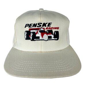 Vintage Snapback Baseball Hat Cap Penske Racing White Embroidered 90s